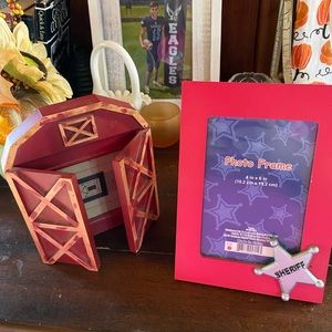 Pair of cowboy and barn picture frames, farmhouse